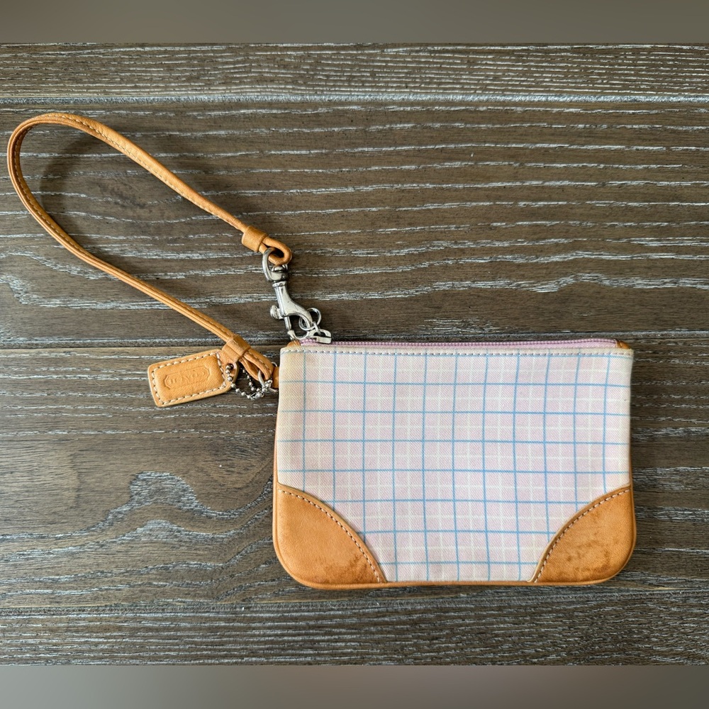 Coach Plaid Pink and Leather Wristlet